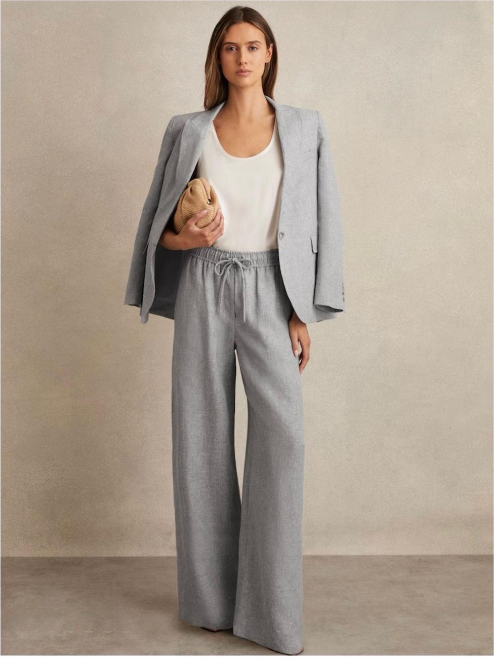 Reiss Willow Linen-Blend Wide-Leg Trousers